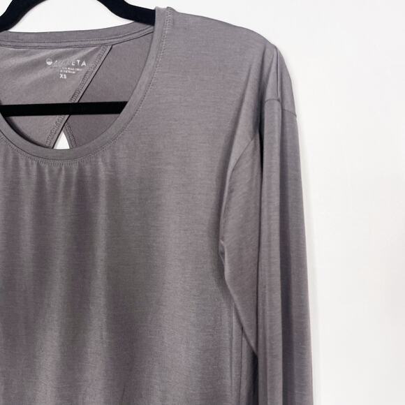 Athleta XSmall XS Gray Essence Twist Back Long Sleeve Top Crew Neck Lyocell Tee - Picture 3 of 10